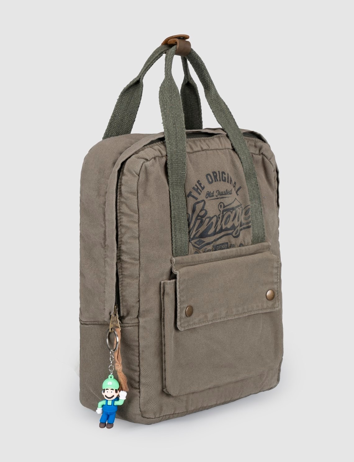 Cabani Vizon Vintage Baskılı Keten Unisex Sırt Çantası görsel 2
