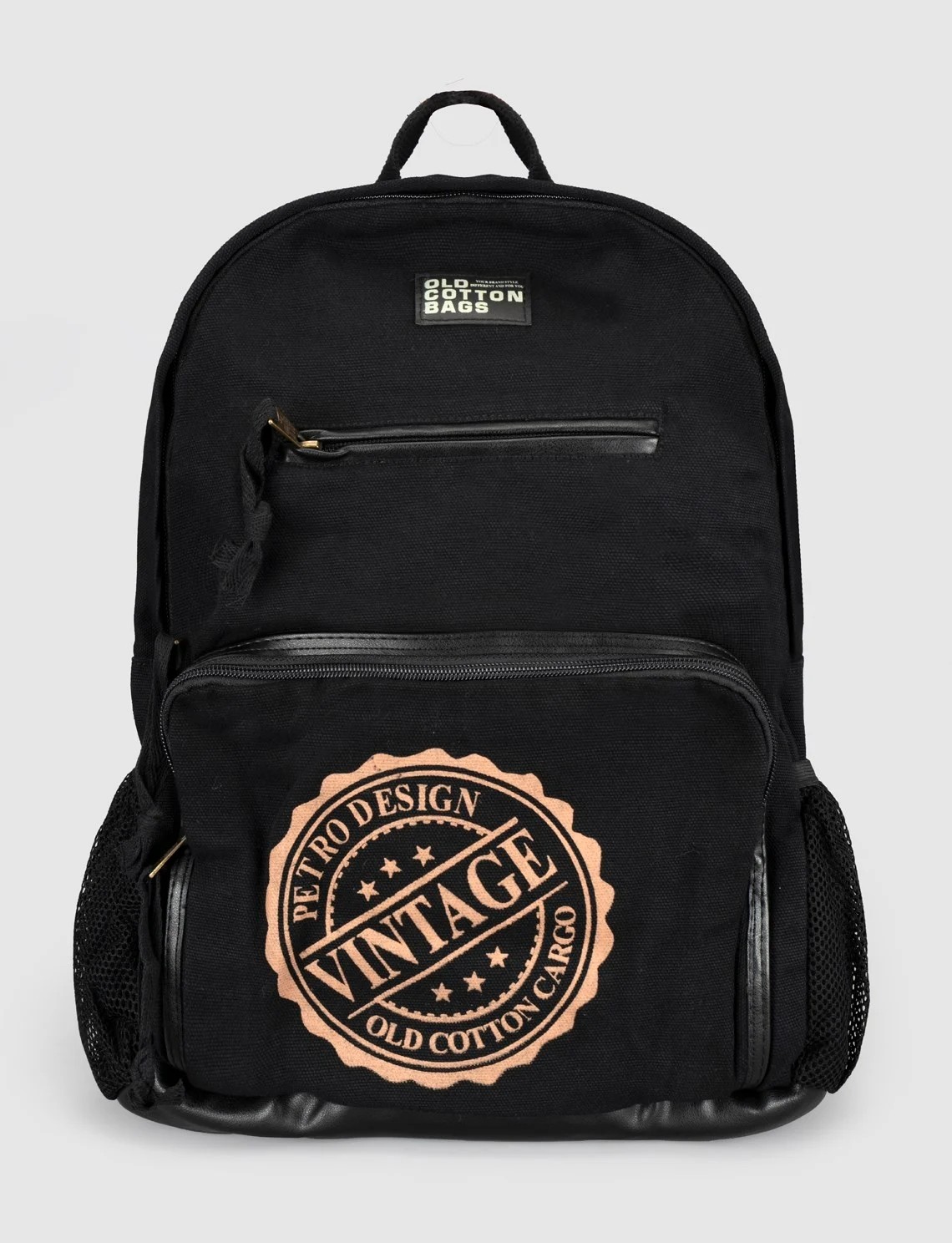 Cabani Siyah Baskılı Keten Unisex Sırt Çantası