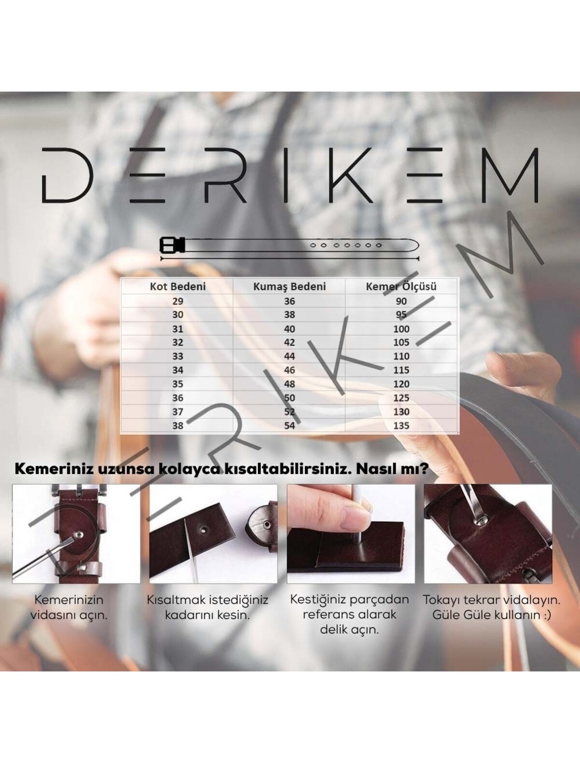 Derikem 3'lü Erkek %100 Hakiki Manda Derisi Erkek Kot Kemeri 4,5 cm Siyah-Lacivert-Kahverengi görsel 5