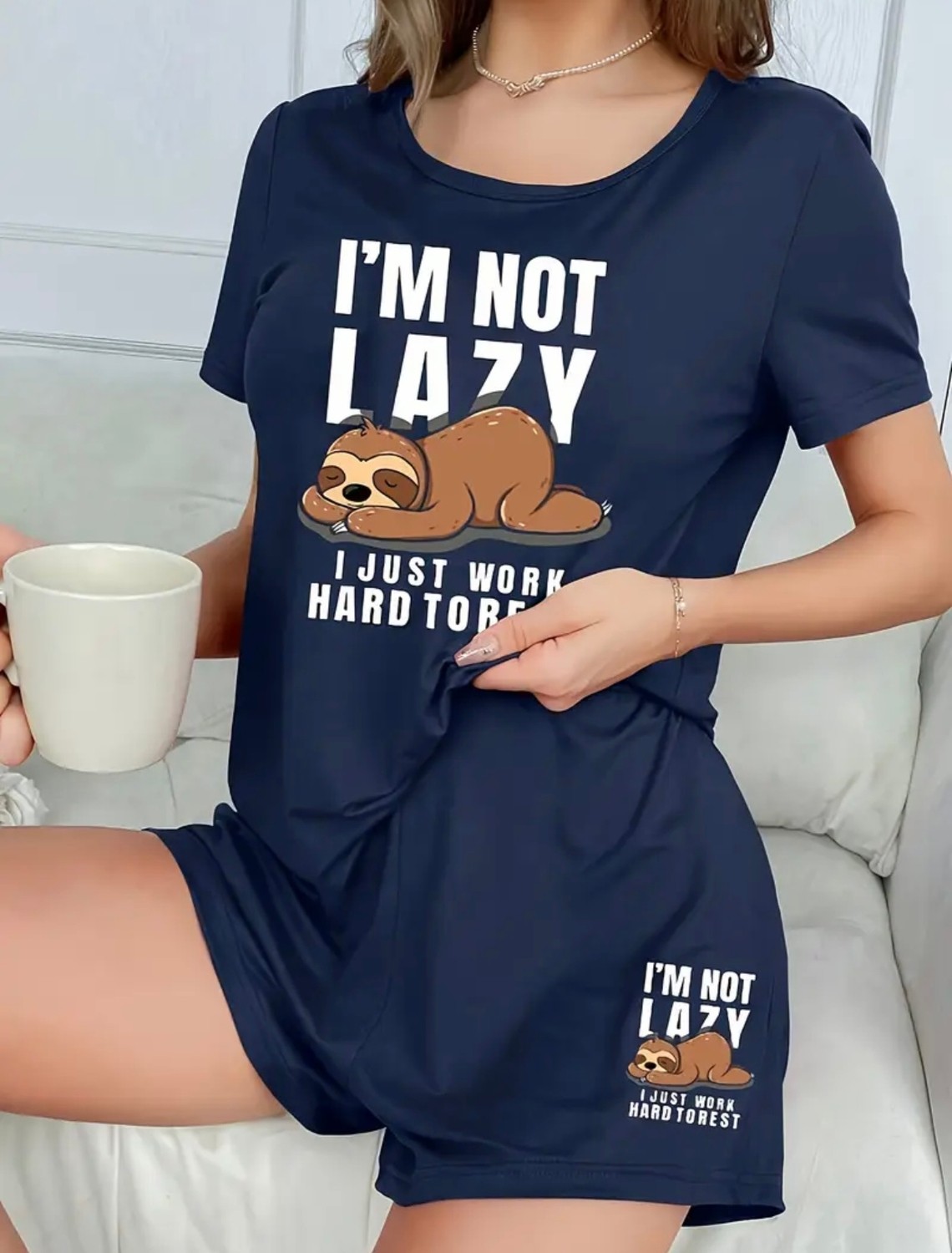 Nigrum Pardus Nıgrum Pardus Yeniz Sezon I'am Not Lazy Baskılı %100 Pamuk Büyük Beden Kadın T-Shirt Şort Takım