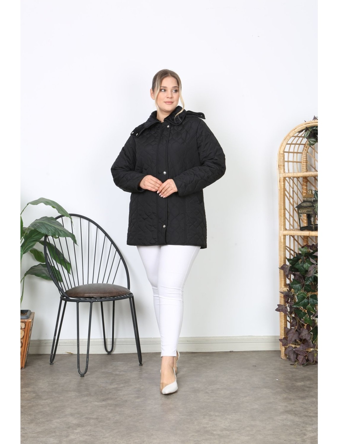 TUTveAL Collection Su Itici Mont, Kapitone, Büyük Beden, Kapüşonlu, Içi Yumuşak Kürklü, Kışlık Mont görsel 8