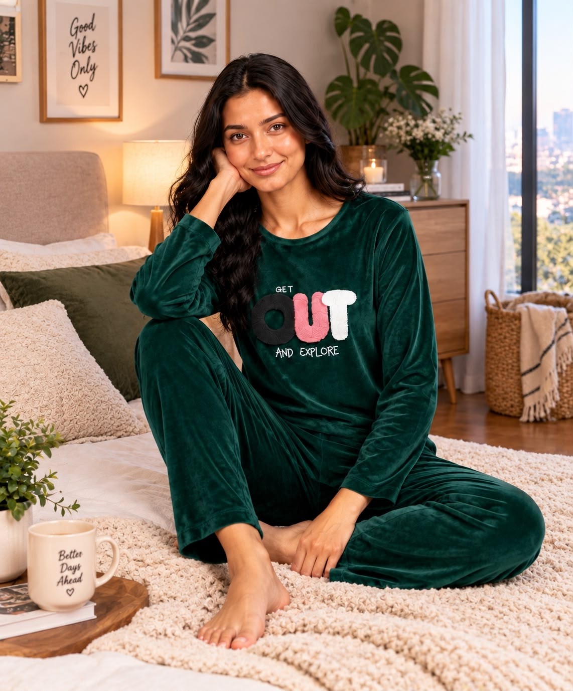 Sunzer Homewear Charme Bayan Kışlık Kadife Pijamatakımı görsel 2