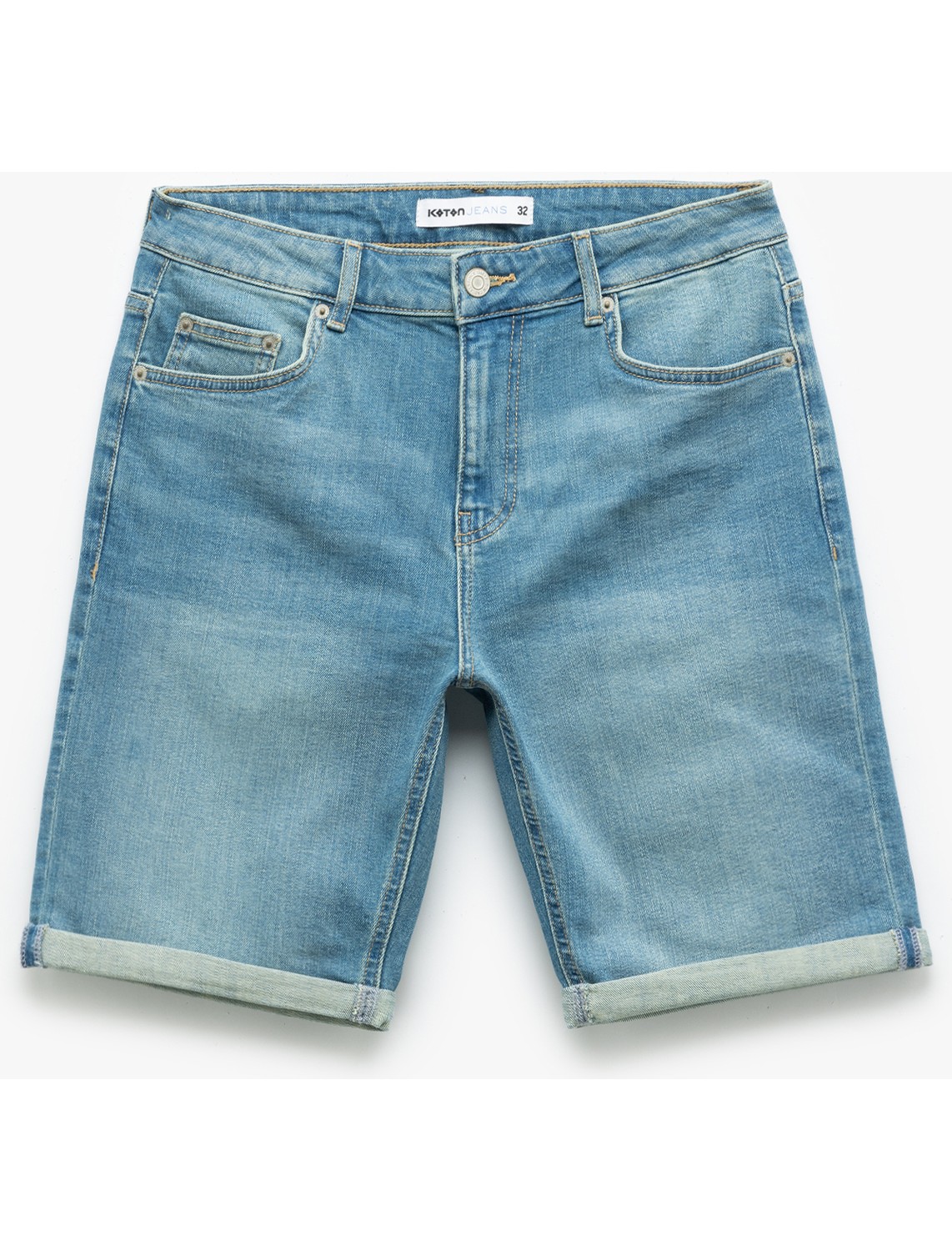 Koton Katlamalı Paça Bermuda Slim Fit Denim Şort görsel 4