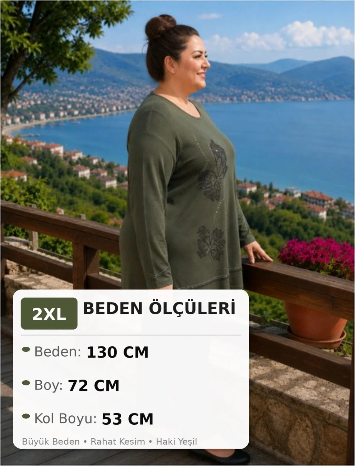 Arpati Yeşi̇l Bluz Penye Tri̇ko Önü Boncuk Baski Işleme