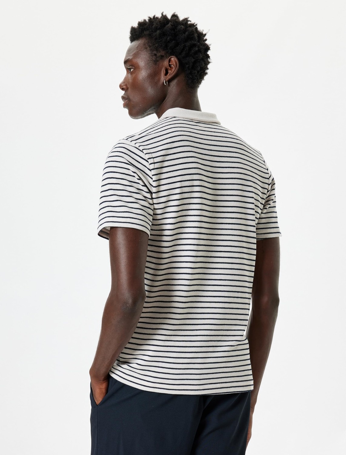 Die Grup Düğmeli Kısa Kollu Pamuk Karışımlı Çizgili Polo Yaka Tişört görsel 4