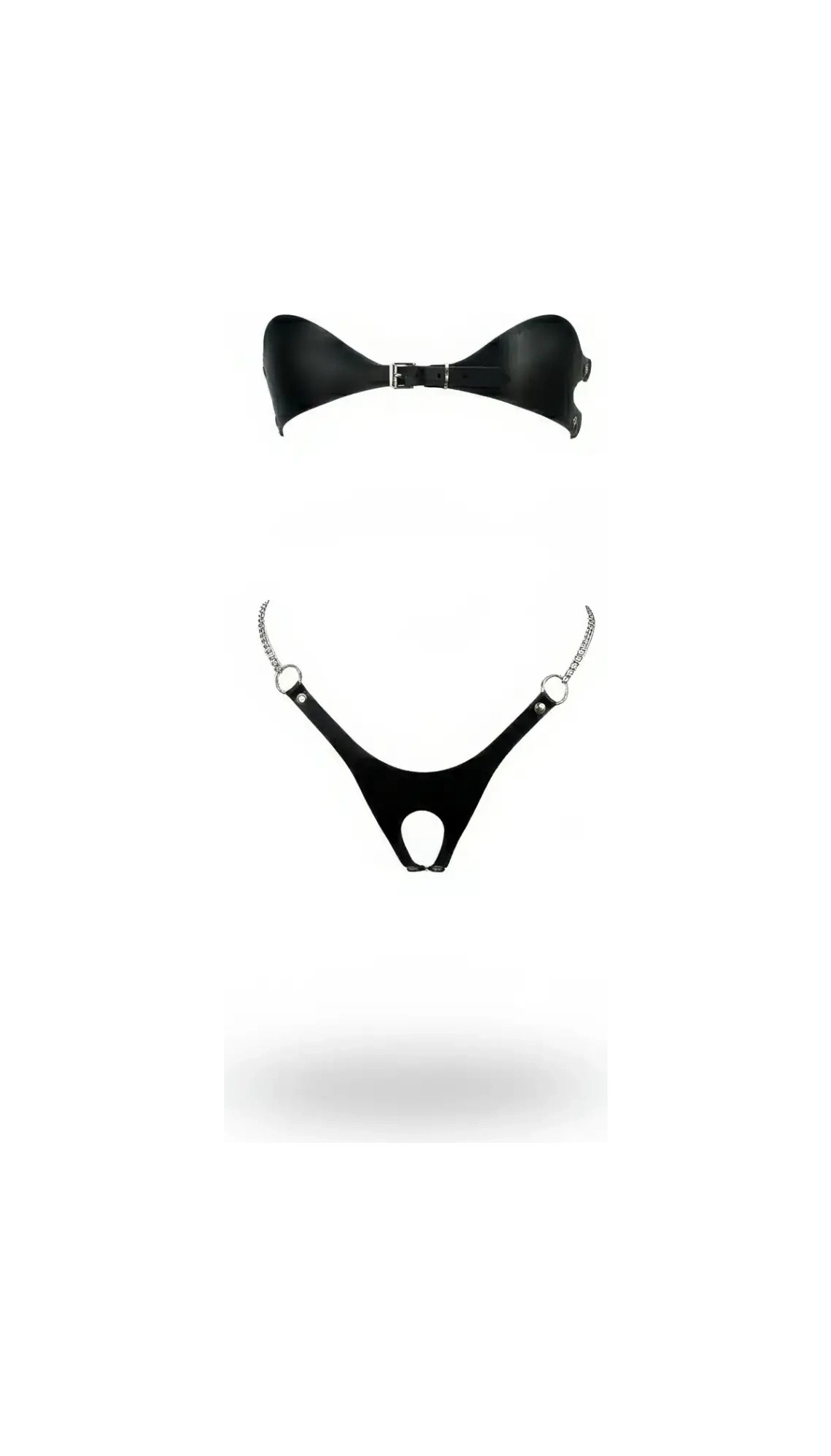 Liyuza Siyah Harness Takım Suni Deri Zincir Detaylı Bralet Alt Takımı - BRF1234