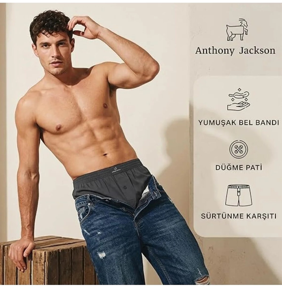 Anthony Jackson %100 Pamuk 5'li Kutu Premium Havlu Bel Erkek Boxer Valerio görsel 3