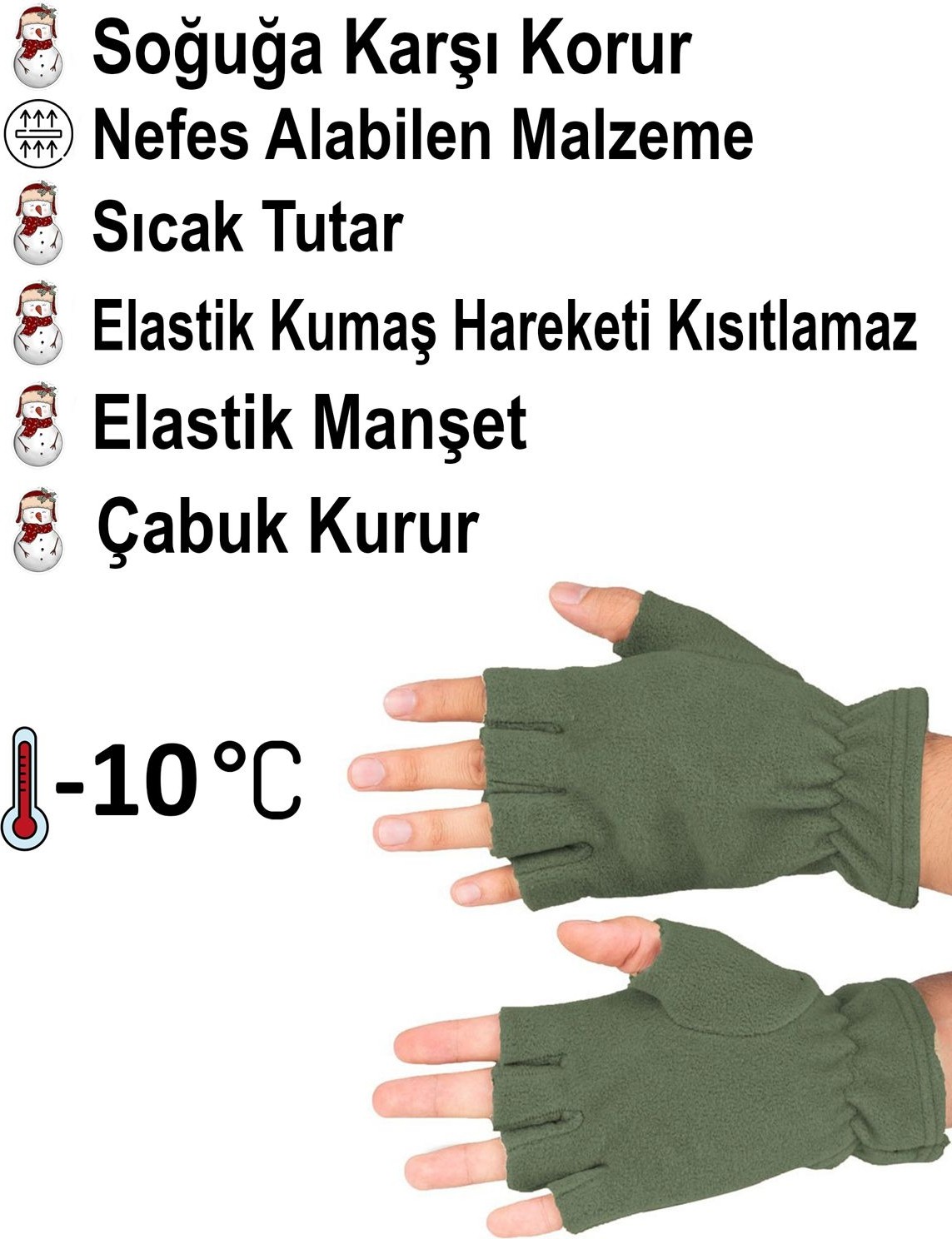 Mediterian Haki polar kesik eldiven, sıcak ve rahat kullanım için ideal seçim görsel 2