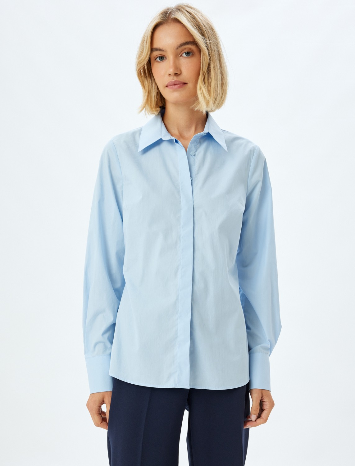 Koton Basic Poplin Gömlek Uzun Kollu Pamuklu Regular Fit görsel 3