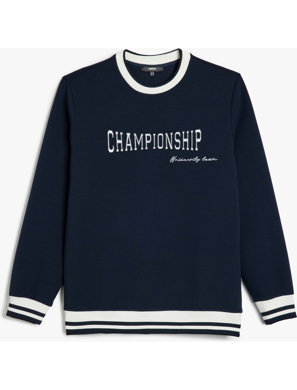 Koton Bisiklet Yaka Pamuk Karışımlı Şerit Detaylı Slogan Baskılı Sweatshirt görsel 7