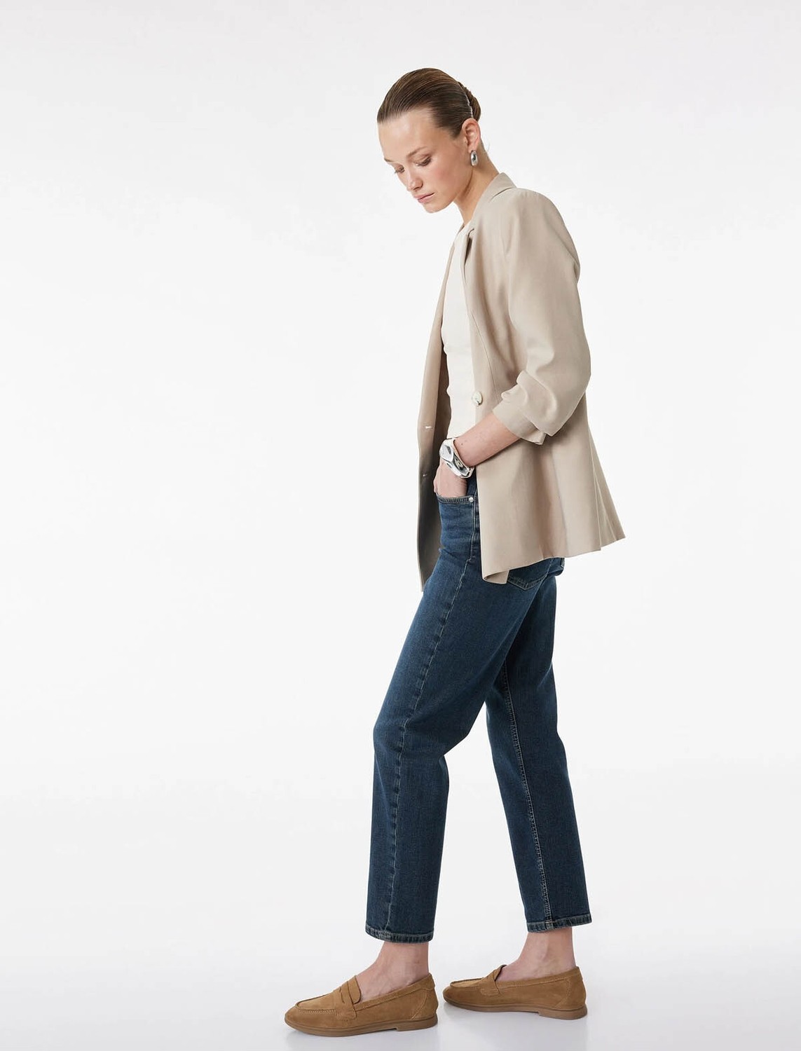 Koton Straight Fit Mavi Kadın Jean Pantolon 6SAL40060MD görsel 2