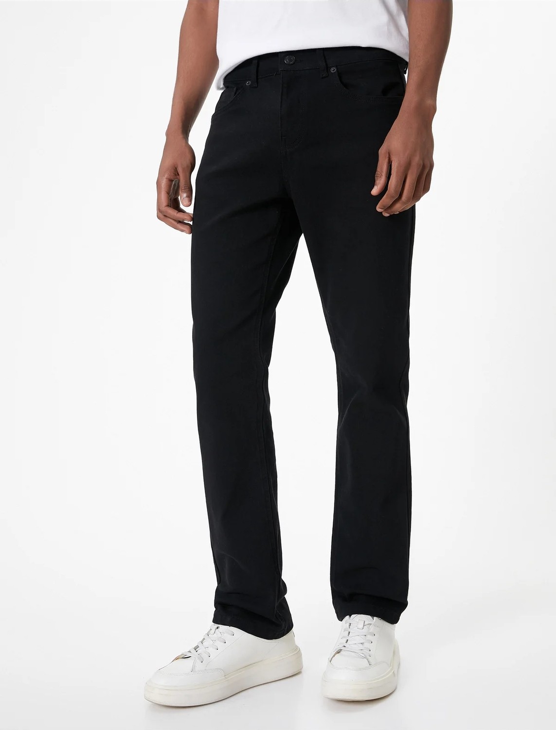 Koton Straight Fit Boru Paça Kot Pantolon - Mark Jean Erkek Rahat Kesim Siyah Renk görsel 3