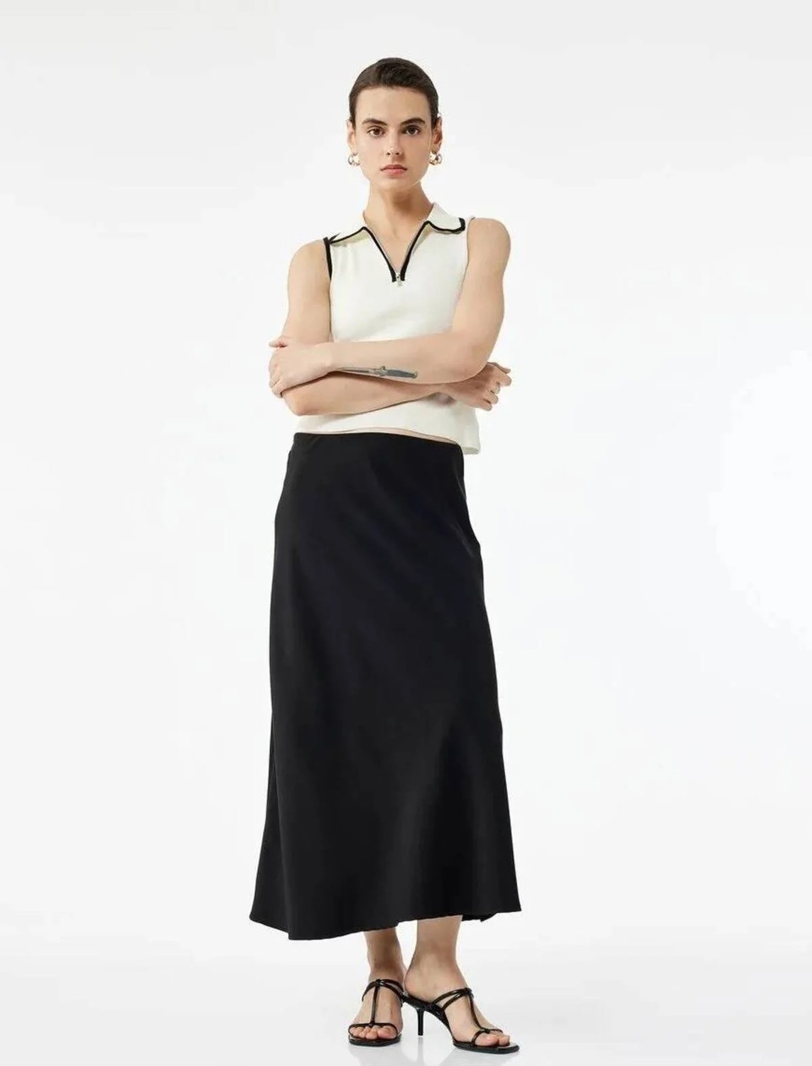 Koton Regular Fit Midi Boy Saten Kloş Etek görsel 6