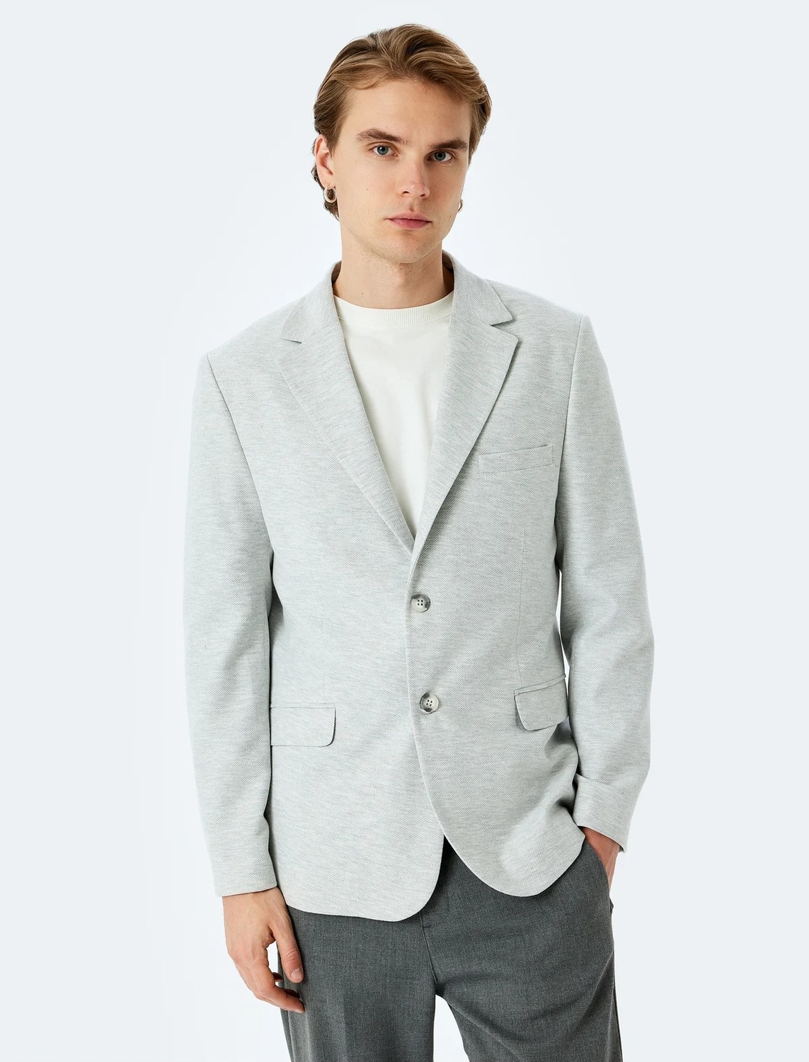 Koton Slim Fit Pamuk Karışımlı Cep Detaylı Mono Yaka Blazer Ceket görsel 3