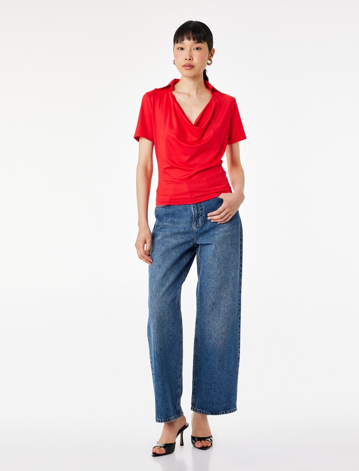 Koton Slim Fit Polo Degaje Yaka Kısa Kollu Bluz görsel 2