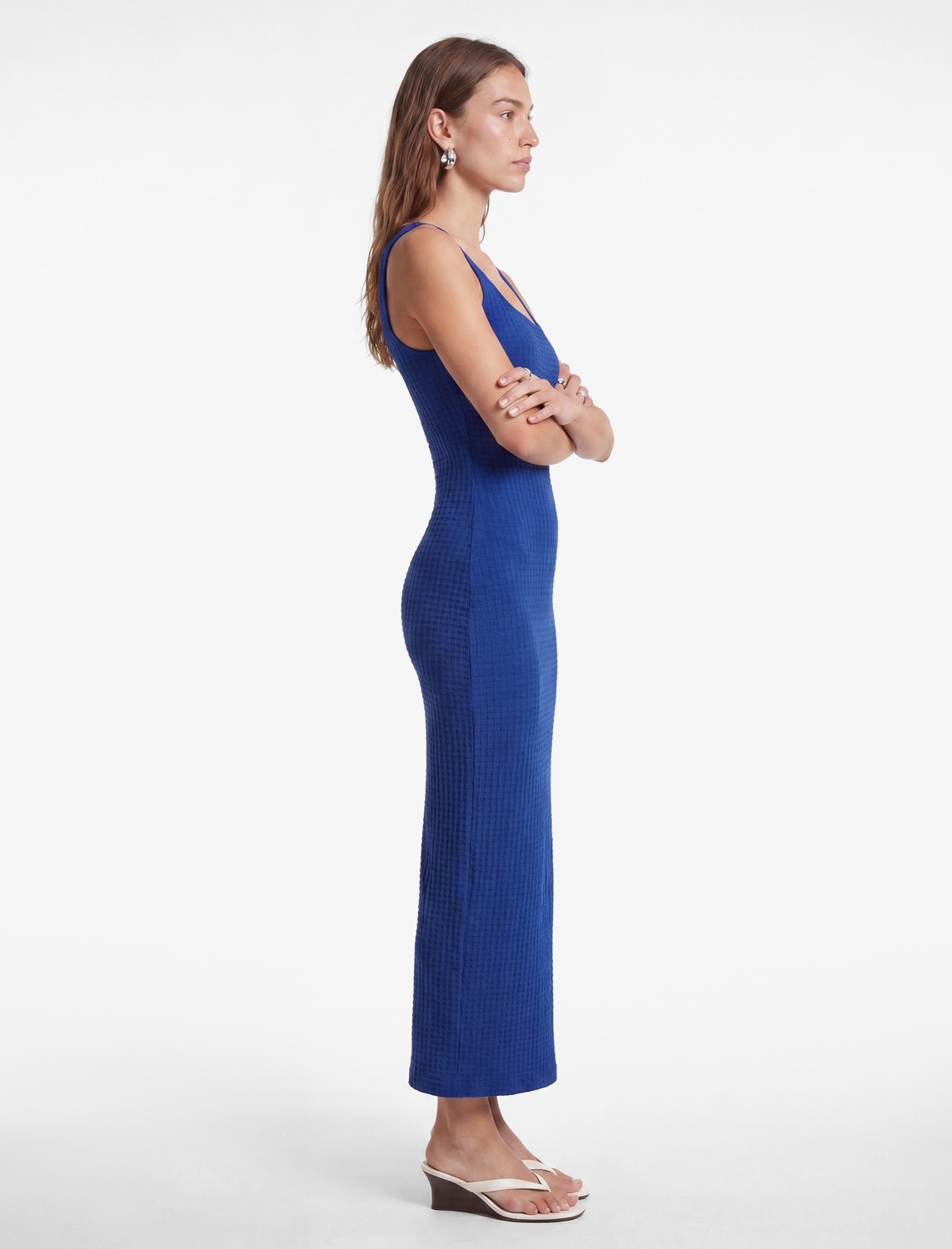 Koton x Sibil Çetinkaya - Kare Yaka Kalın Askılı Kobalt Mavi Bodycon Uzun Kalem Elbise görsel 2