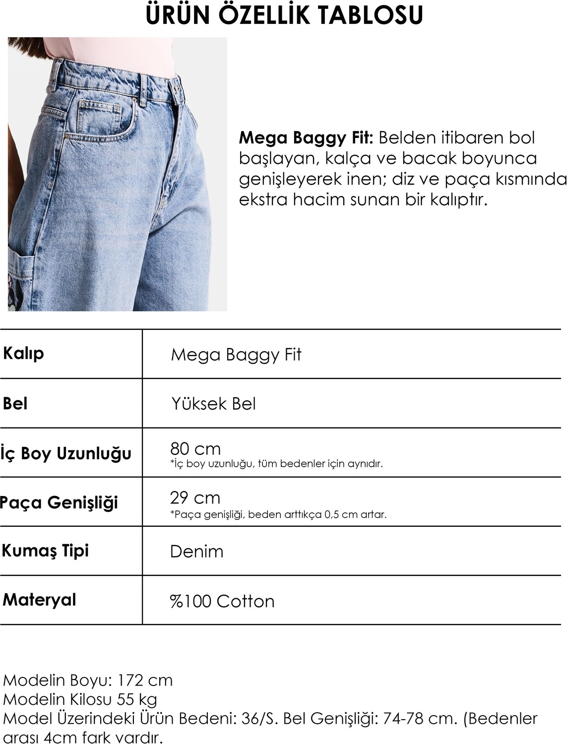 It's Basic Kadın Kot Rengi 4s6-89 Mega Baggy Fit Nakış Detaylı Özel Tasarım Denim Jean görsel 4