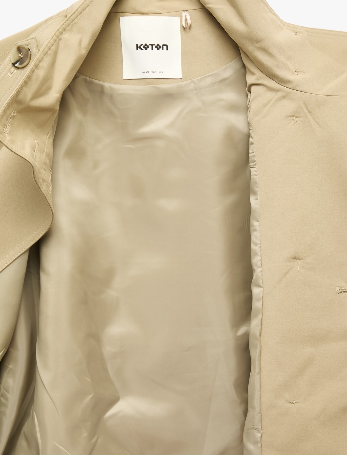 Koton Gabardin Kemerli Cepli Dik Yaka Reglan Kollu Kruvaze Trençkot görsel 4