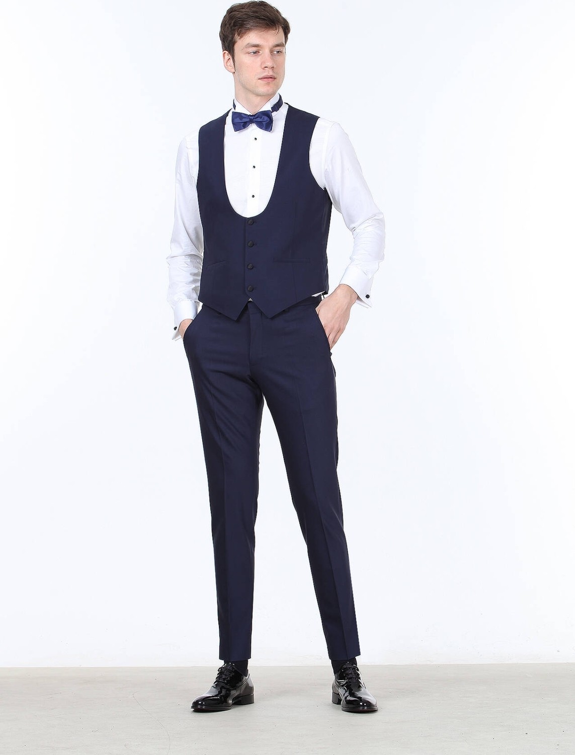 Ramsey Saks Slim Fit Kelebek Yaka Klasik Yelek görsel 2