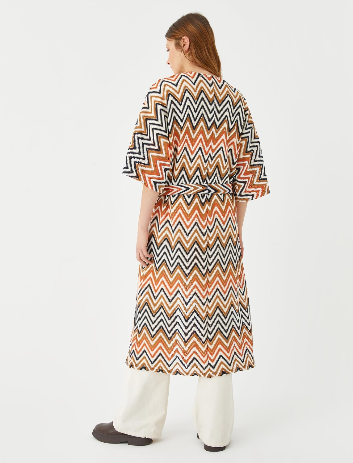 Aesco Koton Zigzag Desenli Uzun Kimono Kuşaklı görsel 5