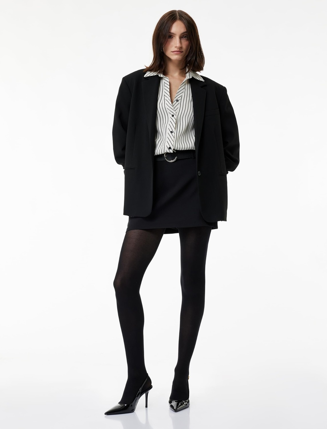 Die Grup Slim Fit A Kesim Kemerli Mini Etek görsel 3