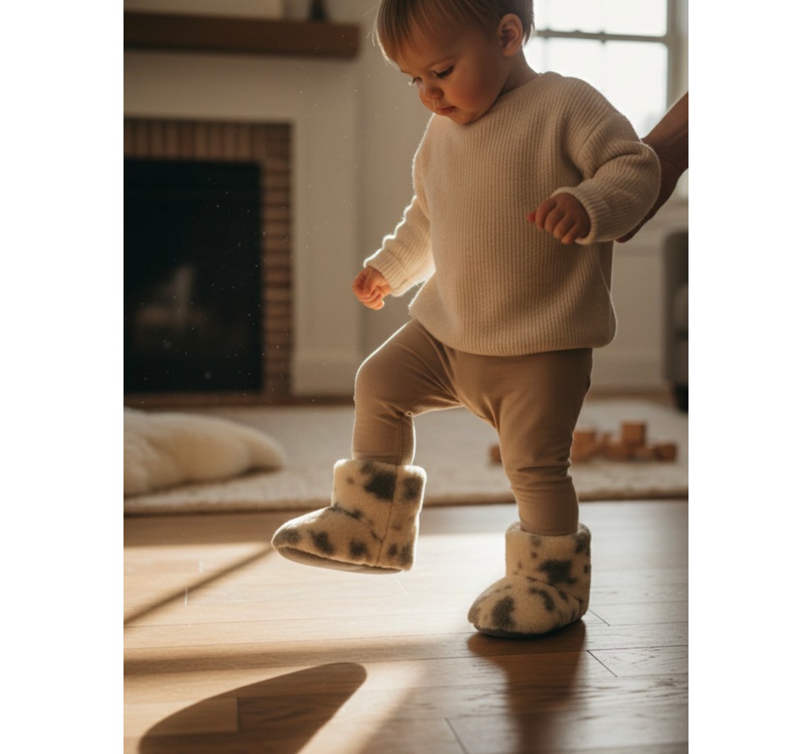 Pufien Çocuk ve Bebek Wellsoft Ev Botu, Inek Desenli Panduf, Kışlık Peluş Patik Bot görsel 3