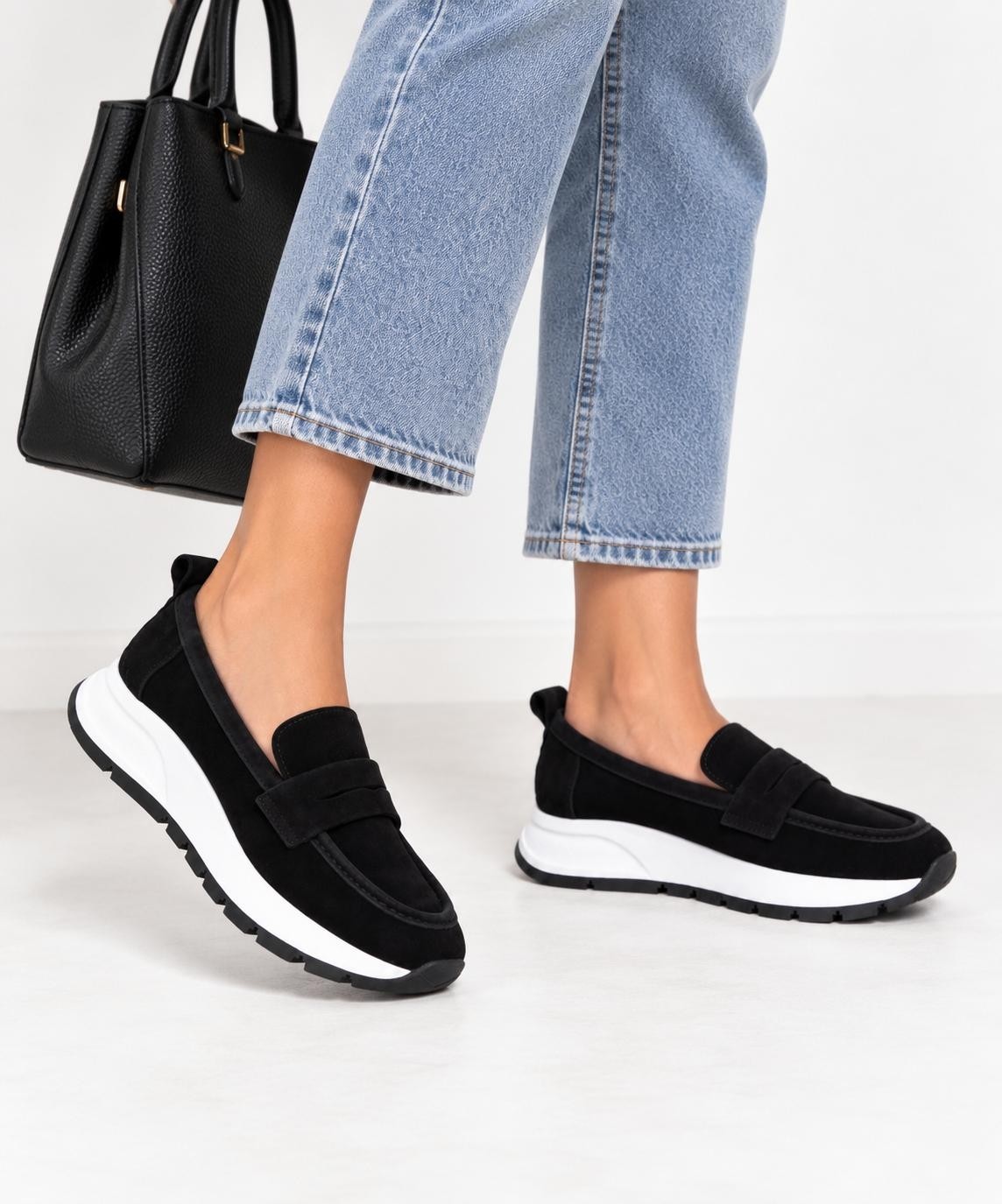 Butik Noble Shoes Hakiki Süet Deri Siyah Kadın Loafer görsel 3