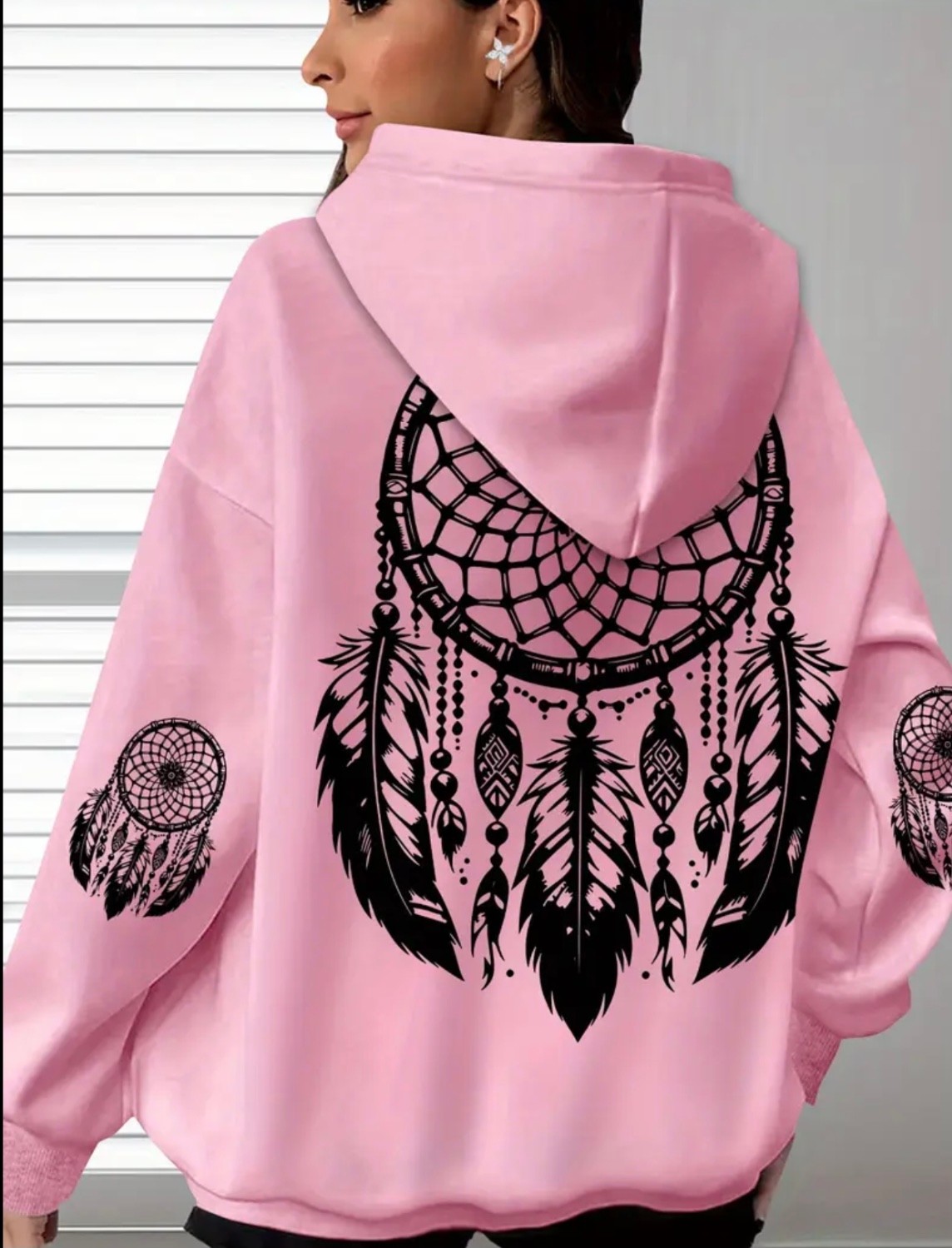 Amor Face Büyük Beden Özel Tasarım Kapüşonlu Şiva Tüyleri Sırt Baskılı Oversize %100 Pamuk Modern Kadın Sweatshırt