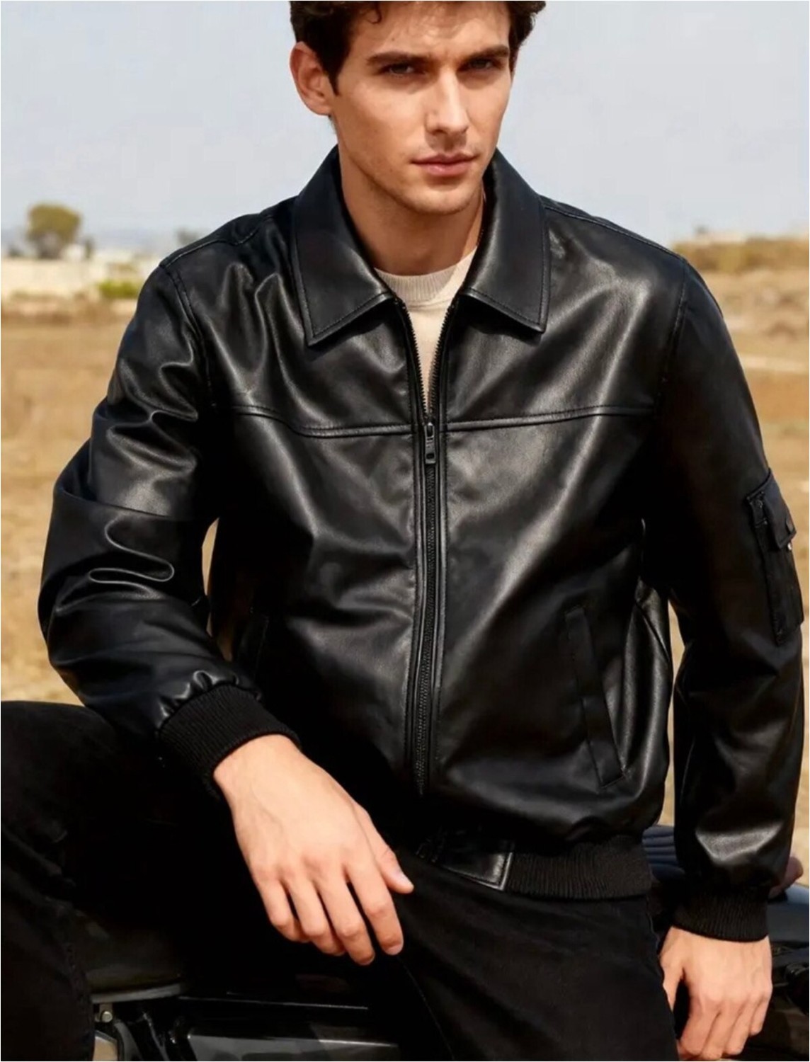 Baselco Basic Slim Fit Polo Yakalı Deri Ceket görsel 2