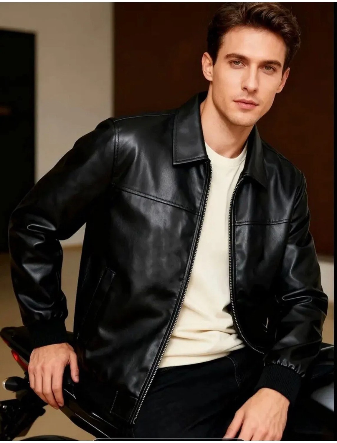 Baselco Basic Slim Fit Polo Yakalı Deri Ceket görsel 3