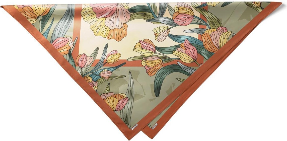 Hawwa Amber Çiçek Desenli Saten Fular 70x70 cm görsel 5