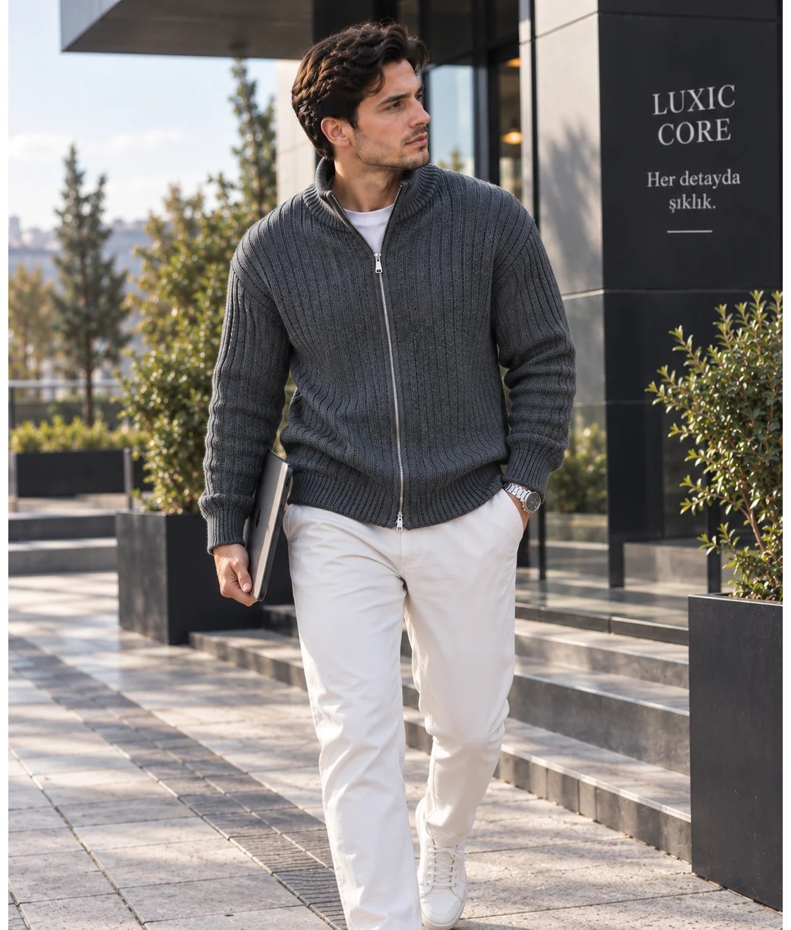 Luxic Core Luxıc Core Erkek Fermuarlı Triko Hırka Dik Yaka Şık ve Rahat Günlük Kazak görsel 2