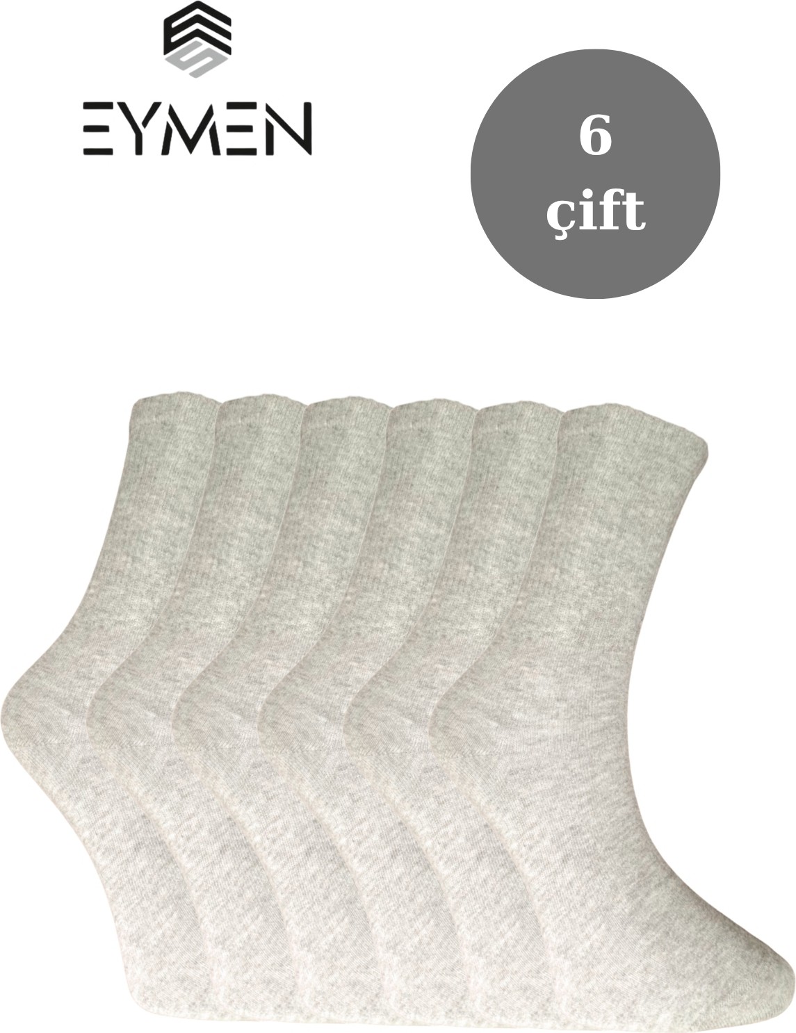 Eymen Socks 6'lı Paket Unisex Kolej & Tenis Çorabı Düz Renk Siyah | Pamuklu Uzun (Kadın & Erkek)