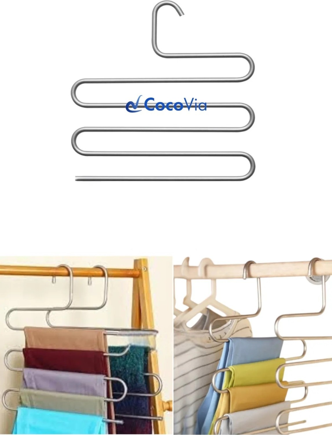 Cocovia (3 Adet) Pratik 5 Katlı Pantolon Askısı-Pantolon Askı Eşarp Şal Giysi Askısı-Dolap Düzenleyici Askı
