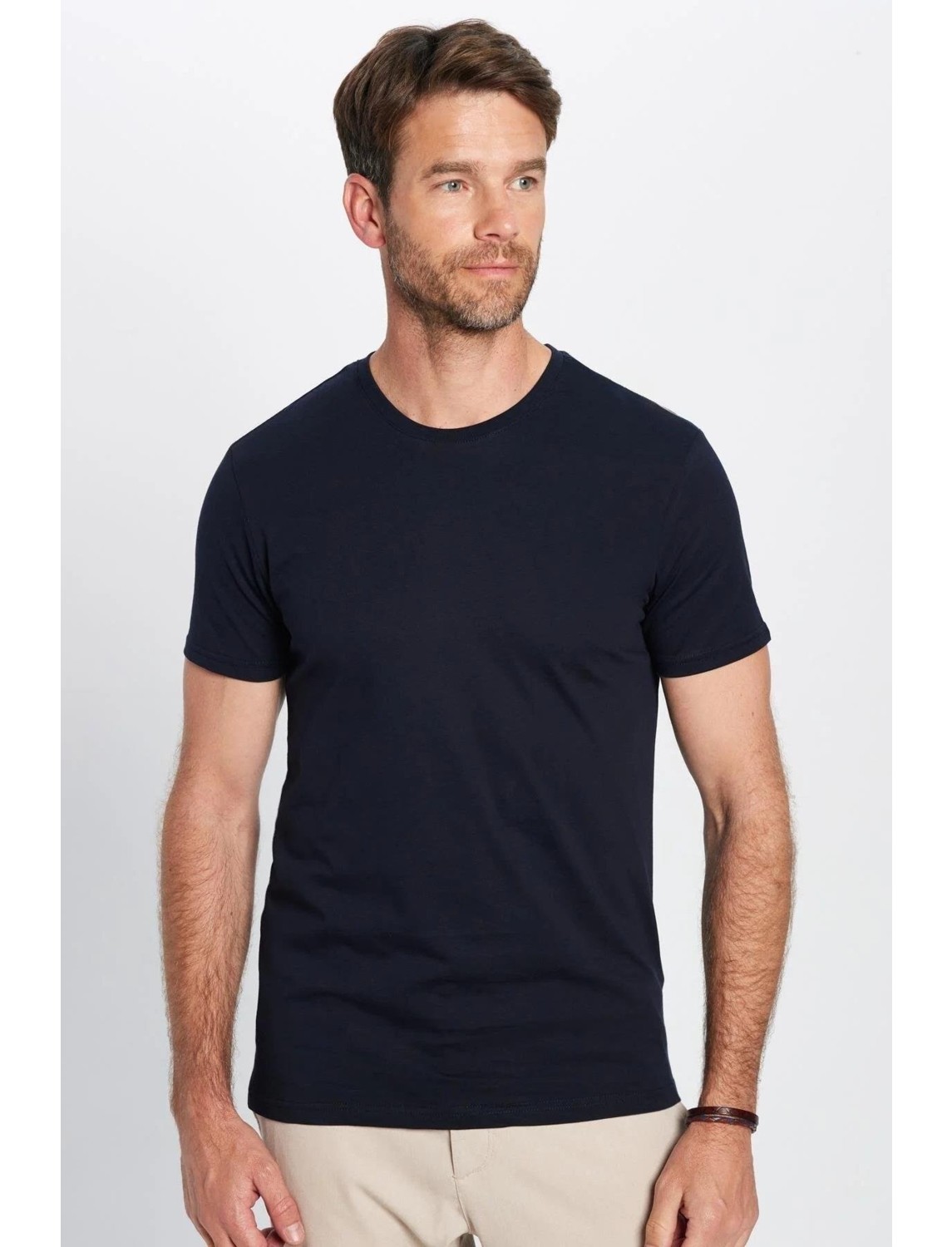 Tudors Unisex 5'li Paket Siyah-Beyaz-Taş-Kırmızı-Mavi Slim Fit Dar Kesim %100 Pamuk Bisiklet Yaka Tişört görsel 8