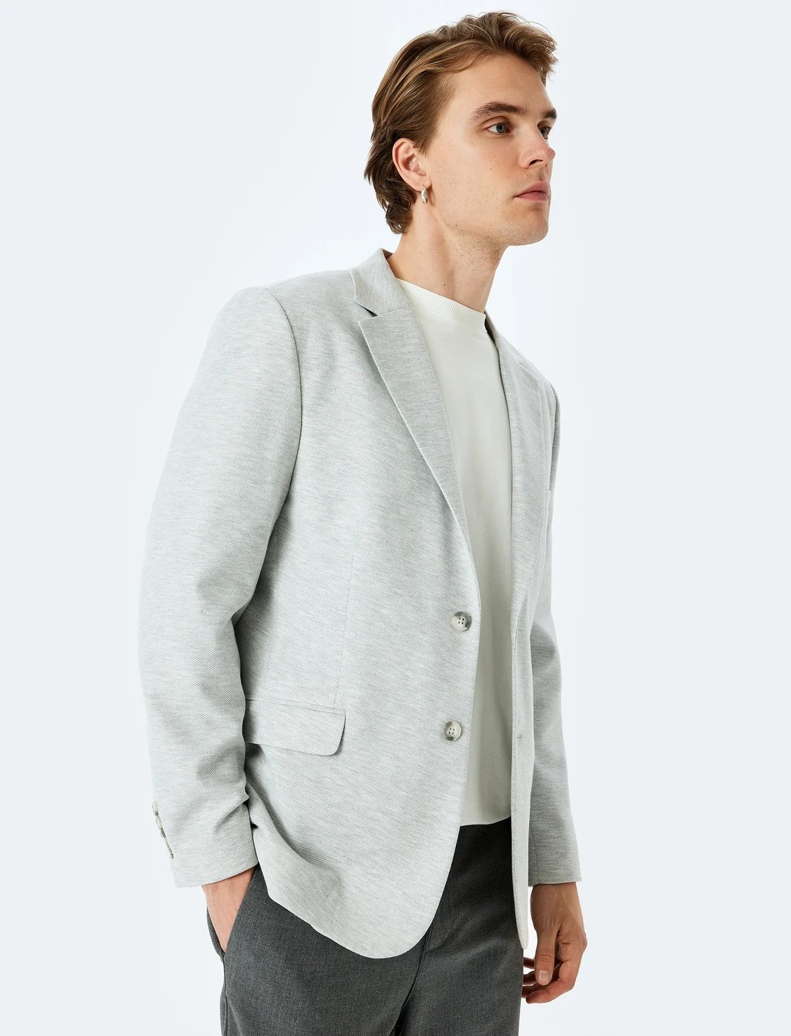 Koton Slim Fit Pamuk Karışımlı Cep Detaylı Mono Yaka Blazer Ceket görsel 2