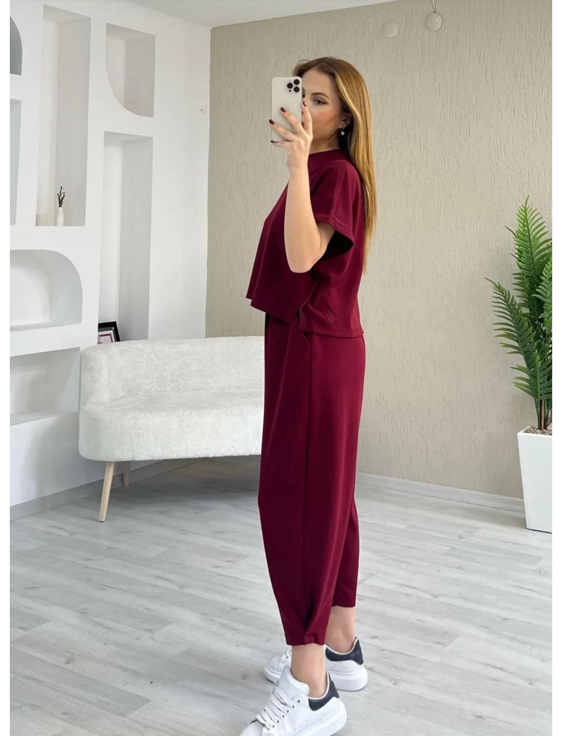 Trending Size Modal Dokulu Kısa Kol Şalvar Takım görsel 3