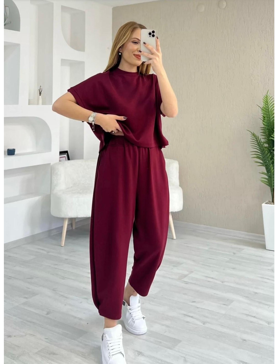Trending Size Modal Dokulu Kısa Kol Şalvar Takım görsel 4