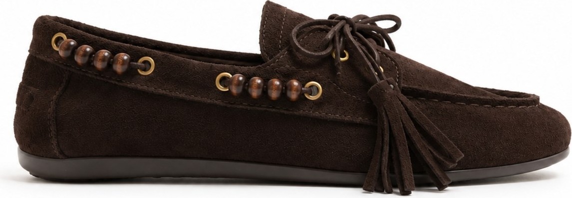 İx Odessa Loafer Kadın Taba Hakiki Süet Deri Boncuk ve Püskül Detaylı Kaymaz Termotaban Loafer Ayakkabı görsel 3