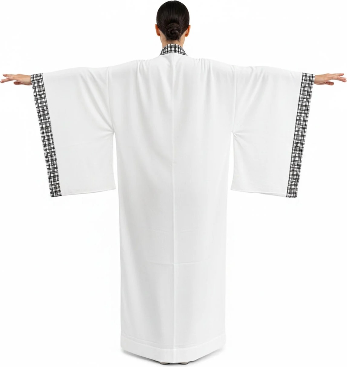 Deriderim Luna Ekru Kareli Desen Şeritli Plaj Kimono Kaftan görsel 5