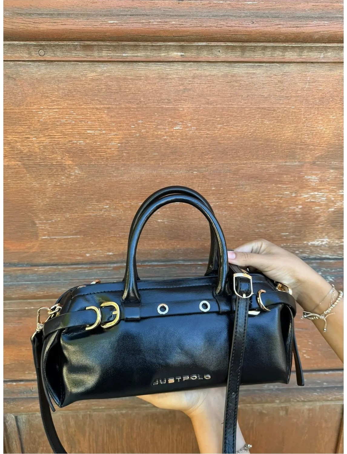Just Polo Kadın Gold Detaylı Silindir Tasarım El ve Omuz Çantası Shoulder Bag Ebat : 27 x 13 cm görsel 5