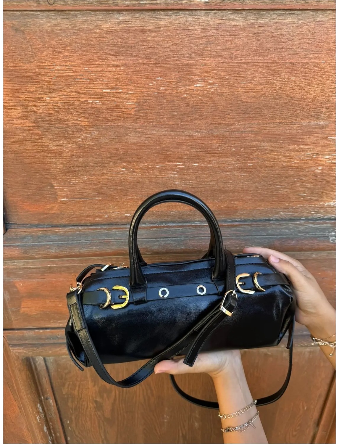 Just Polo Kadın Gold Detaylı Silindir Tasarım El ve Omuz Çantası Shoulder Bag Ebat : 27 x 13 cm görsel 6