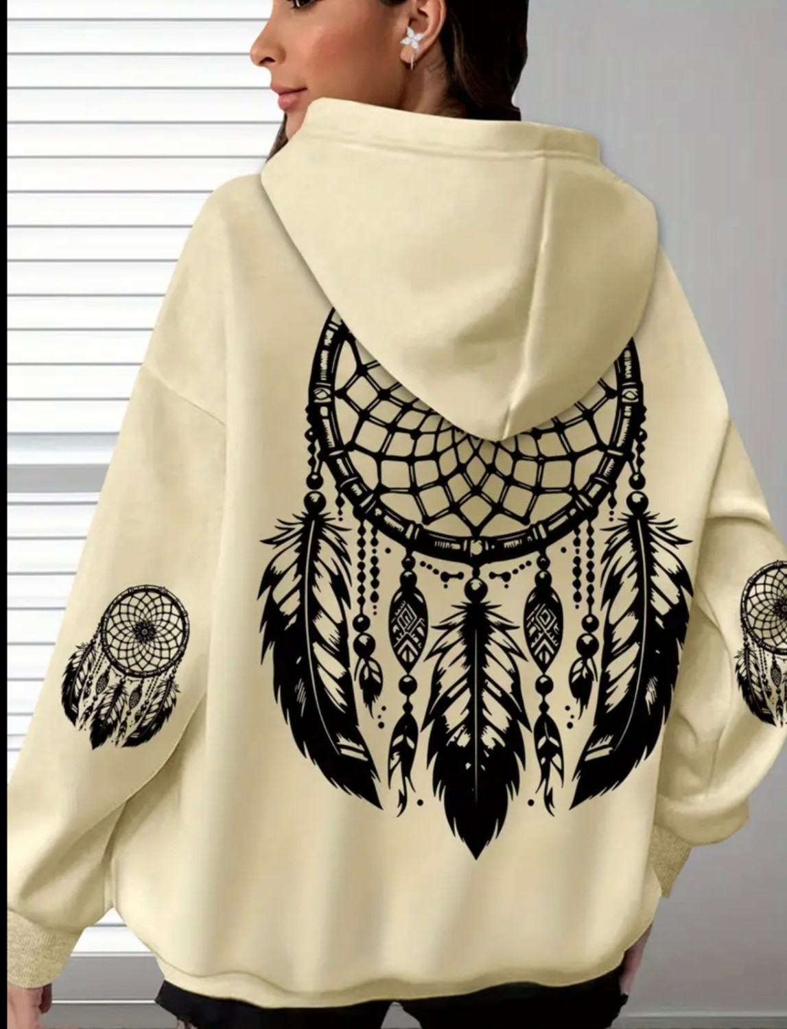 Amor Face Büyük Beden Özel Tasarım Kapüşonlu Şiva Tüyleri Sırt Baskılı Oversize %100 Pamuk Modern Kadın Sweatshırt görsel 5