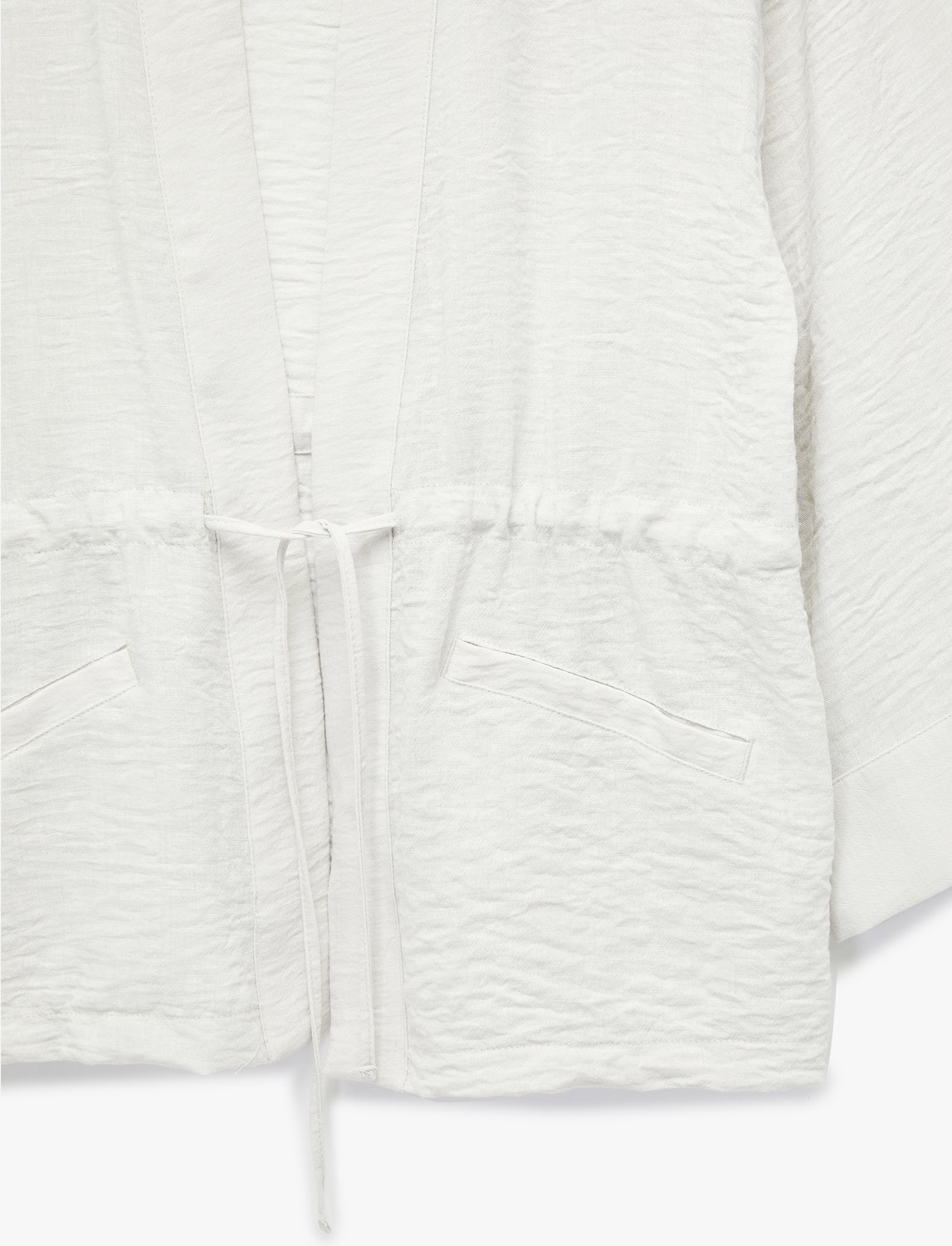 Koton Gri Uzun Kollu Cepli Dokuma Kimono Beli Bağcık Detaylı Desensiz Oversize Tasarım görsel 3