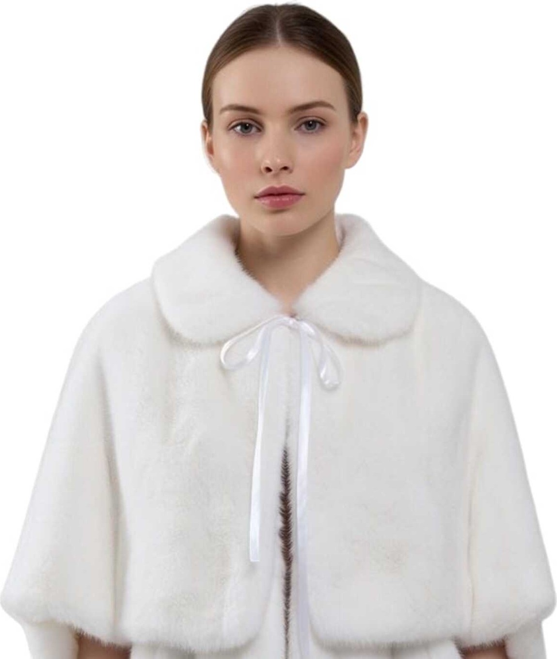 Moda Nur Bolero Pelerin, Gömlek Yaka ,peluş, Beyaz Renk Pelerin,gelin Bolero görsel 2