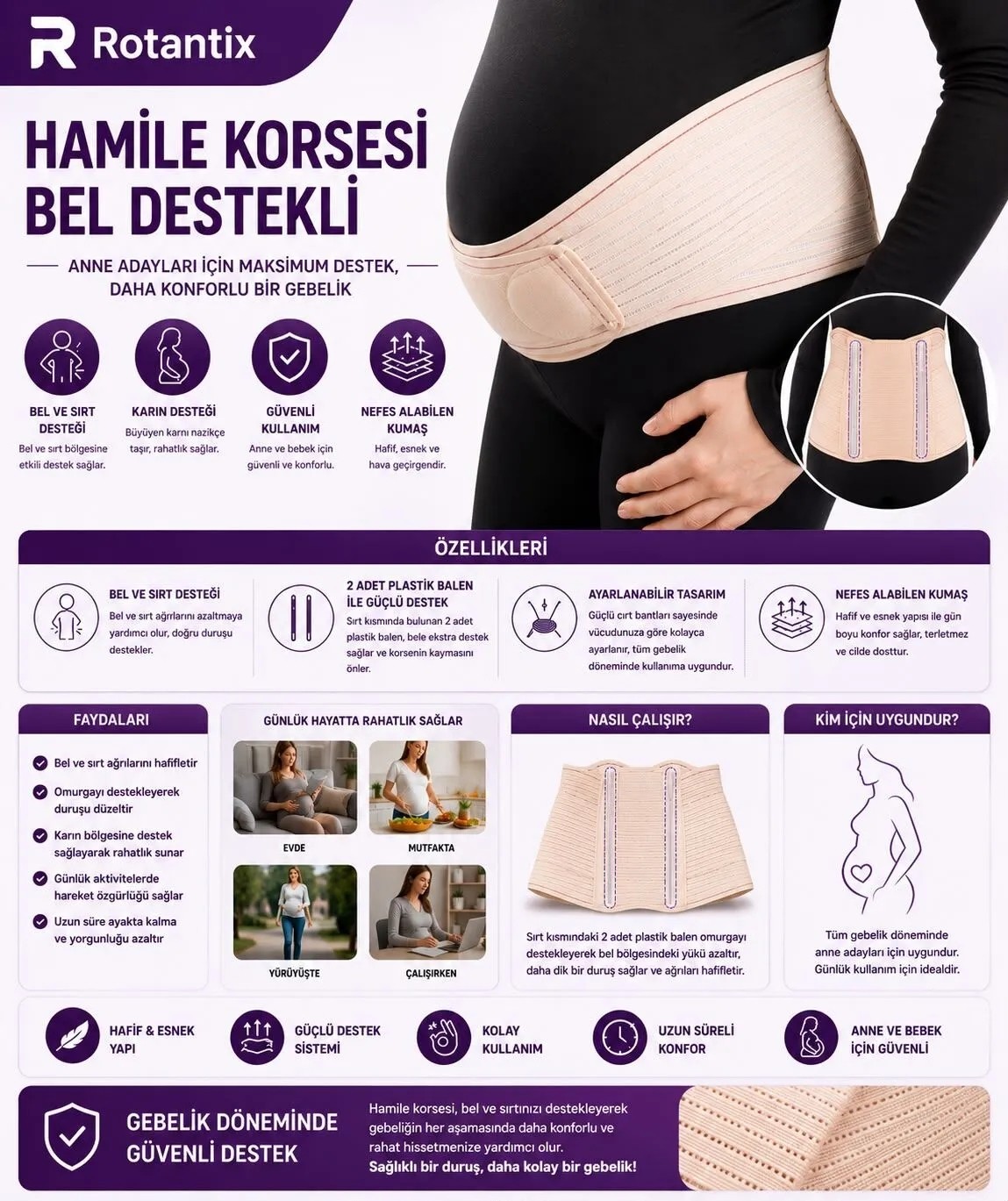 Rotantix Hamile Korsesi Bel Destekli Korsesi Hamile Kemeri Destek Korsesi Ortopedik Gebelik Korsesi
