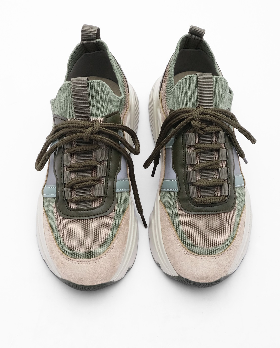 Marjin Kadın Sneaker Yüksek Taban Triko Spor Ayakkabı Volente Haki görsel 7