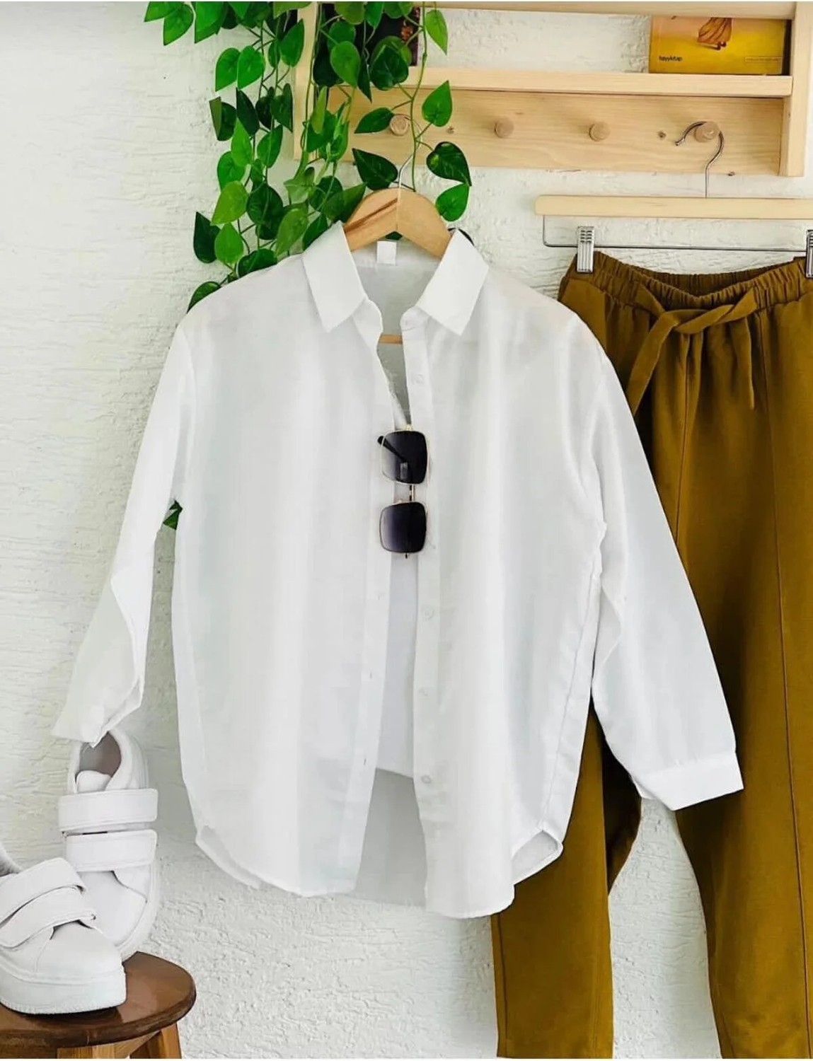 Exit Collection Abs Boyfriend Tesettür Kadın Gömlek - Uzun Kollu Oversize Beyaz Kadın Gömlek