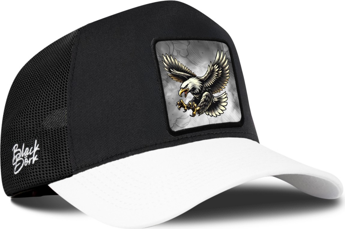 BlackBörk Kartal Logolu Beyaz-Siyah Trucker Şapka