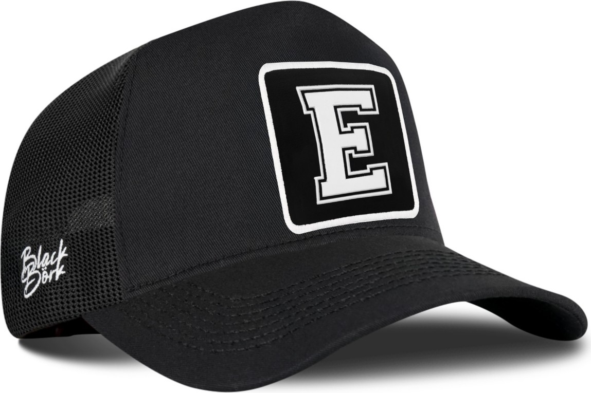 BlackBörk E Harf Logolu Siyah Trucker Şapka